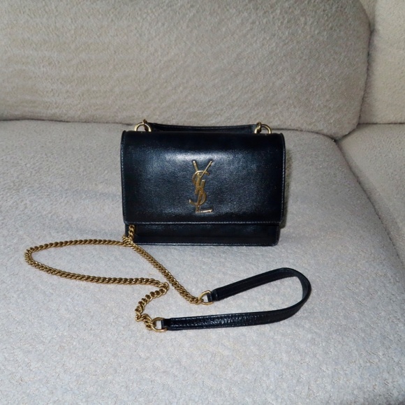 AUTHENTIC SAINT LAURENT 2020 BLACK LEATHER SUNSET WALLET ON CHAIN BAG WITH STRAP - Picture 5 of 11